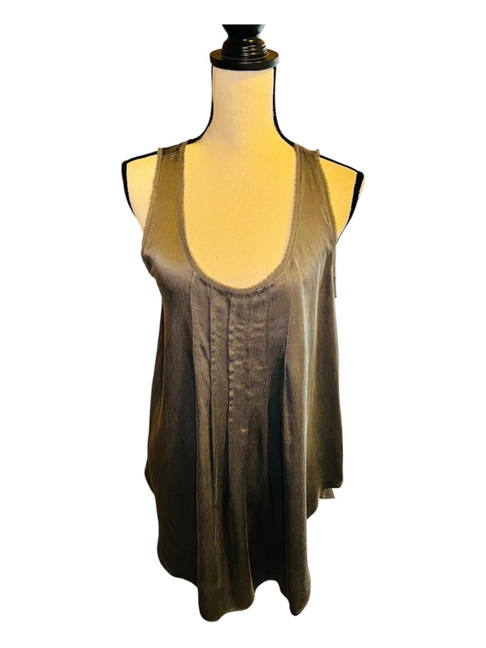 Calypso St. Barth Taupe Scoop-Neck 100% Silk Sleeveless Tank M
